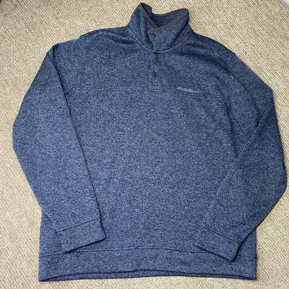 Eddie Bauer Mens XL 1/4 Snap Pullover Sweater Radiator Fleece Mock Neck Blue